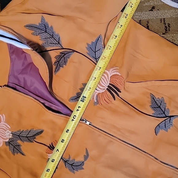 Yellow/gold Floral Embroidered Solstice Bomber Jacket Zip. Fall. Winter - Picture 8 of 8